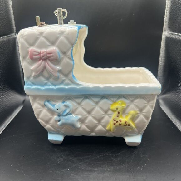Vintage My Neil Nursery Planter Bassinet Music Box Rock a Bye Baby Pink Blue Car - Picture 10 of 16